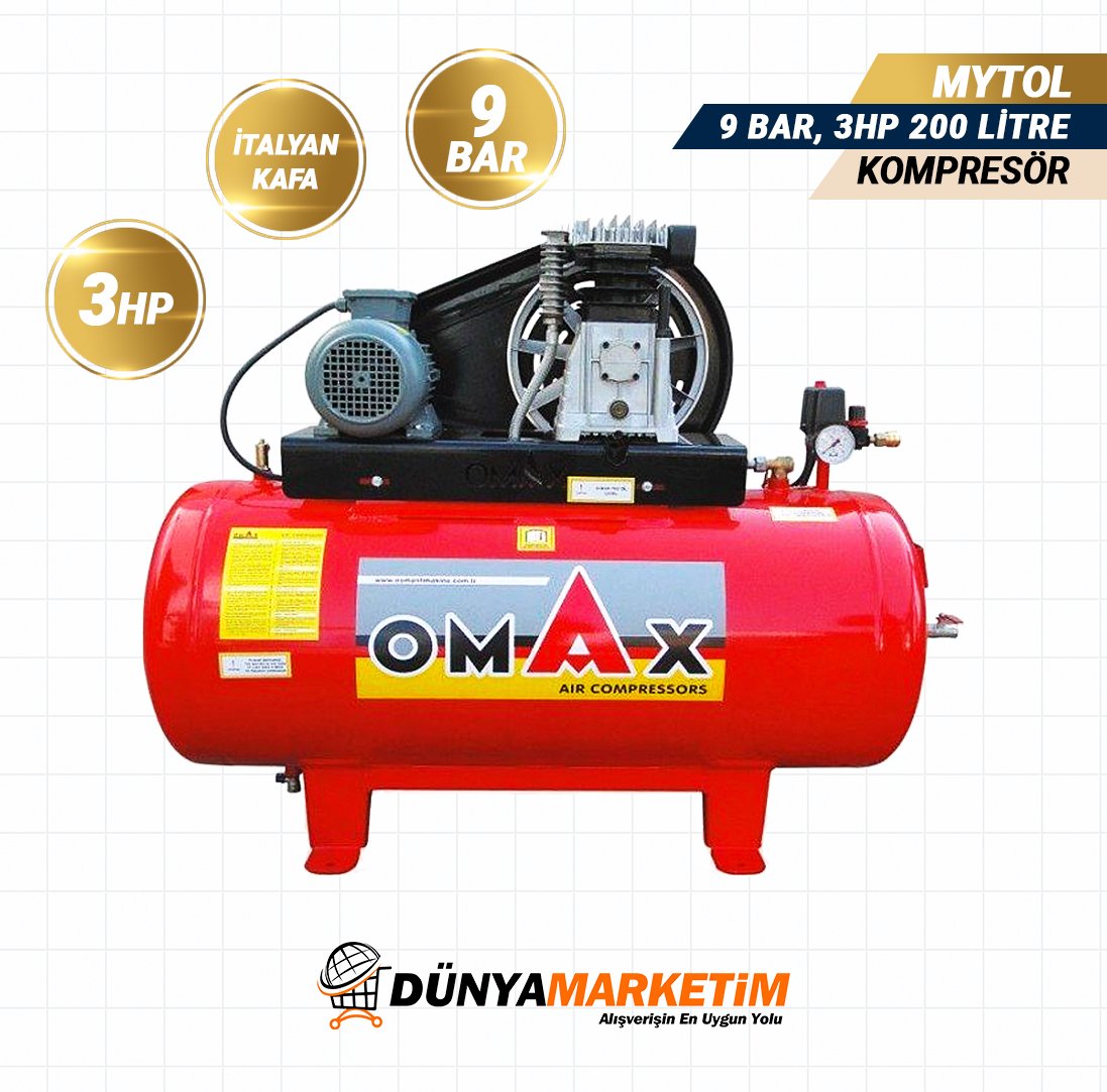 OMAX 200 Lt Pistonlu Hava Kompresörü(İTALYAN KAFA)